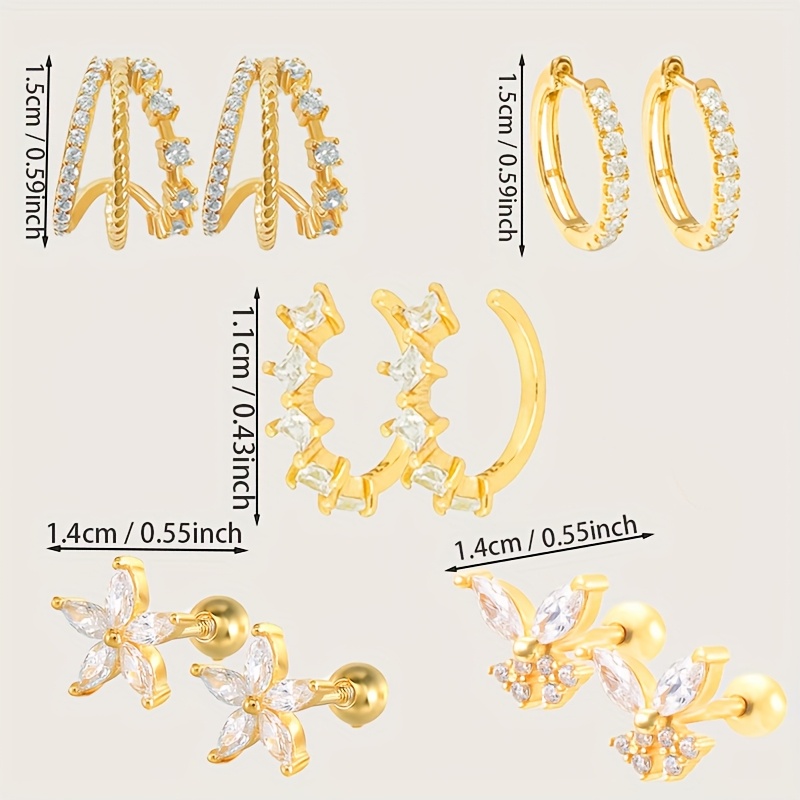 5pc Women's Luxurious 18K Gold-Plated Stud Earrings Set